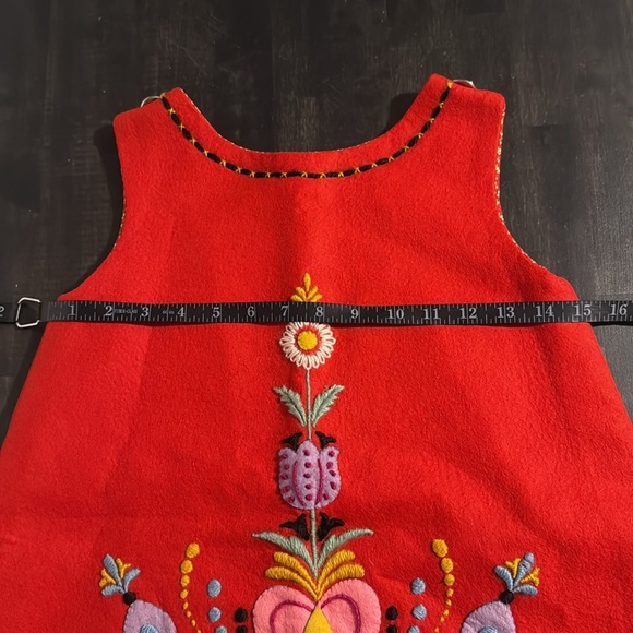 Vintage Hungarian Embroidered Jumper Dress Button Shoulder Felted Wool - Picture 7 of 8